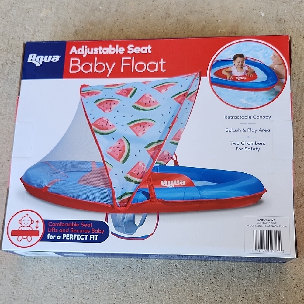 Aqua Blue and Red Pool Float Toy with Sun Shade - Picture 2 of 2